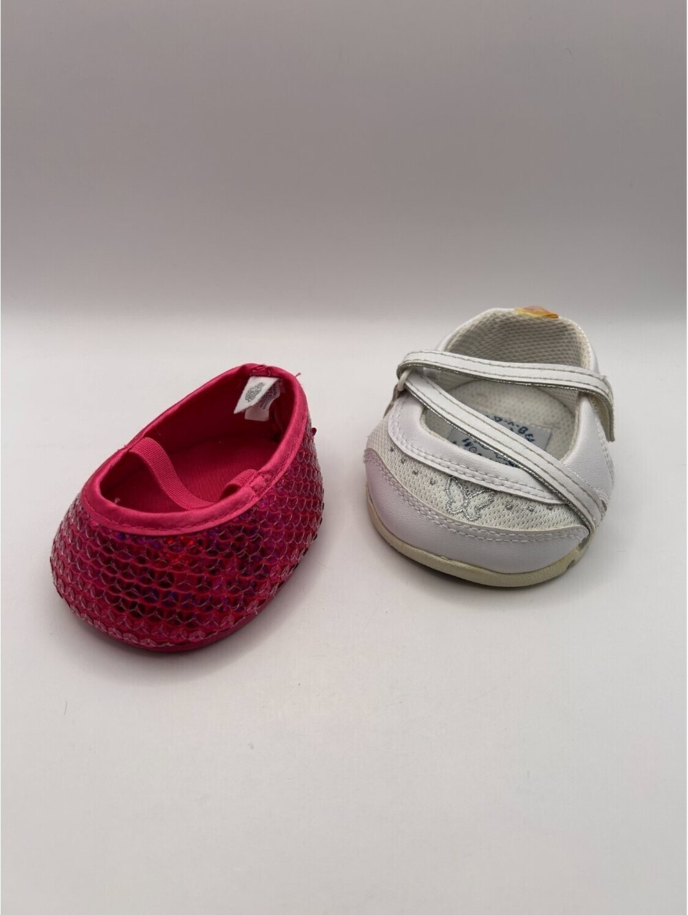 Build-A-Bear Two Single Mismatched Shoes Pink Sequin & White Mary Jane Preowned